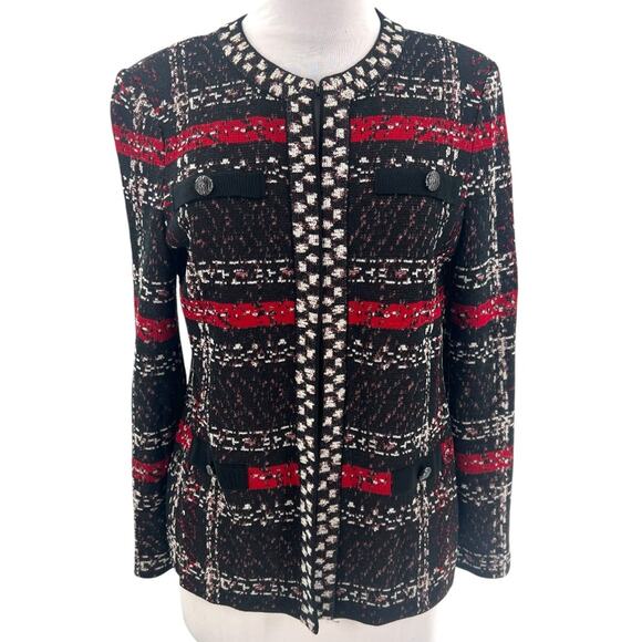 Ming Wang plaid cardigan red black est XS OR S - Picture 1 of 7